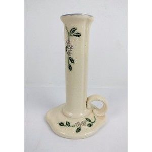 1990 Chamber Candle Stick Holder Ivory Floral Carved Handmade